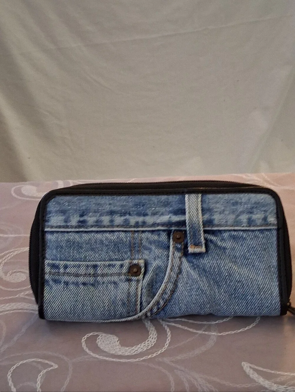 Blue Bijoux De Ja Denium Clutch Zip Around Wallet
